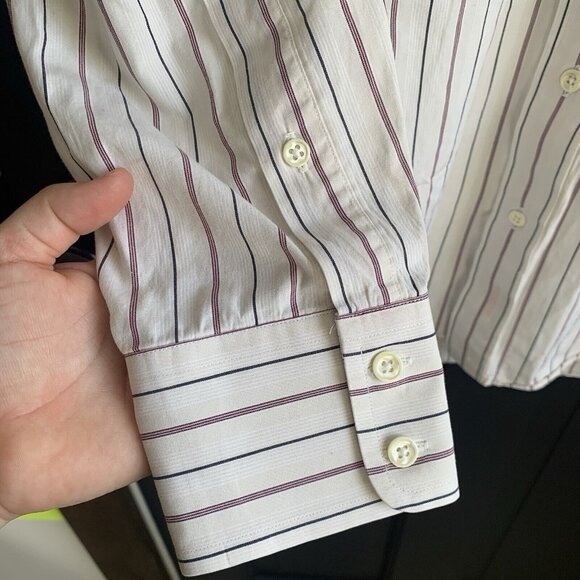 Vintage Burberry's Of London Shirt Pocket Button Front Vertical Striped 16-34 - Picture 7 of 9